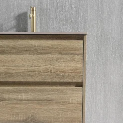 Luxury Bain Meuble salle de bain double vasque 140cm bois et effet marbre marron avec miroir LED LB-8475M-140* Ensemble Meuble De Salle De Bains