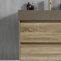 Luxury Bain Meuble salle de bain double vasque 120cm bois et effet marbre marron avec miroir LED LB-8476M-120* Ensemble Meuble De Salle De Bains