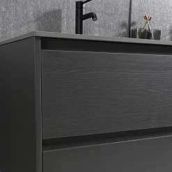 Luxury Bain Meuble salle de bain double vasque 140cm gris et effet marbre gris avec miroir LED LB-8475G-140