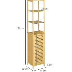 ProximaX Meuble salle de bain en bambou autoportant, 3 compartiments ouverts, poignée et système anti-basculement, gain de place* Etagère Salle De Bains