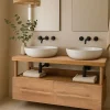 Uniqka Meuble salle de bain en teck avec étagère en verre 140 cm -