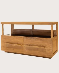 Uniqka Meuble salle de bain en teck avec étagère en verre 140 cm -