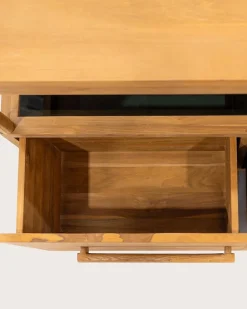 Uniqka Meuble salle de bain en teck avec étagère en verre 140 cm -