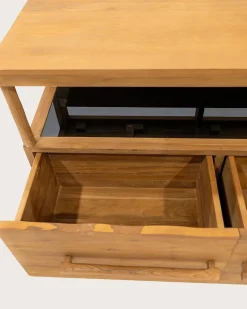 Uniqka Meuble salle de bain en teck avec étagère en verre 140 cm -