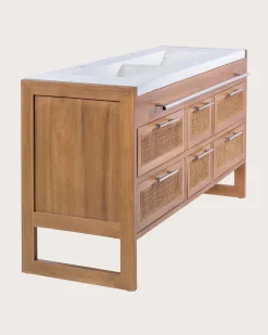 Uniqka Meuble salle de bain en teck et terazzo beige 145 cm -