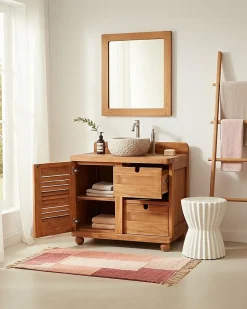 Uniqka Meuble salle de bain en teck porte persienne 90 cm -* Meuble Sous-Vasque