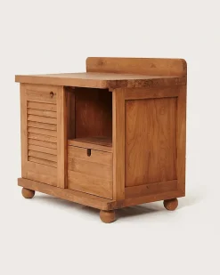 Uniqka Meuble salle de bain en teck porte persienne 90 cm -* Meuble Sous-Vasque
