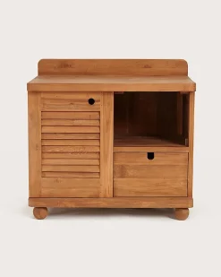 Uniqka Meuble salle de bain en teck porte persienne 90 cm -* Meuble Sous-Vasque