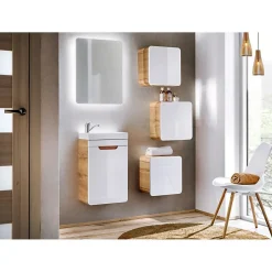 Meublorama Meuble salle de bain ERBANO Chene clair et blanc brillant 35x35 cm 1 porte Meuble suspendu