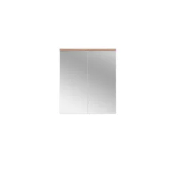 Meublorama Meuble salle de bain ERMANO Chene clair et blanc brillant 60x70 cm 2 portes miroir Meuble suspendu