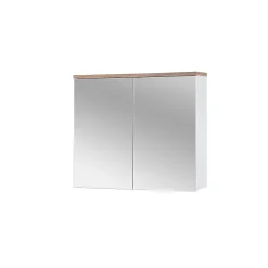 Meublorama Meuble salle de bain ERMANO Chene clair et blanc brillant 80x70 cm 2 portes miroir Meuble suspendu* Armoire De Salle De Bains