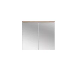 Meublorama Meuble salle de bain ERMANO Chene clair et blanc brillant 80x70 cm 2 portes miroir Meuble suspendu* Armoire De Salle De Bains