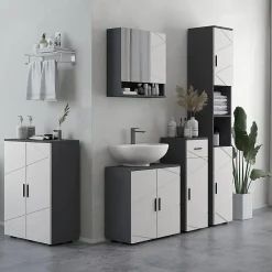 ProximaX Meuble salle de bain gris à double porte avec étagères réglables, meuble d'appoint et rangement pour salon, 60x30x82 cm* Meuble Wc