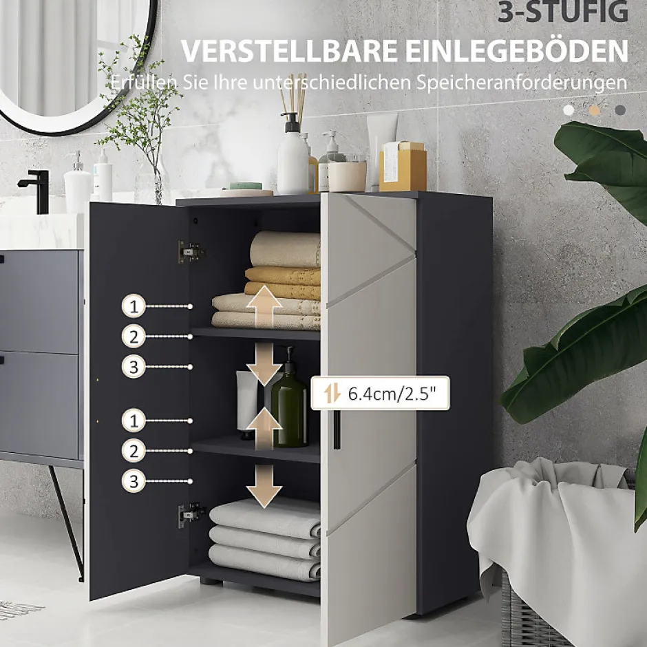 ProximaX Meuble salle de bain gris à double porte avec étagères réglables, meuble d'appoint et rangement pour salon, 60x30x82 cm* Meuble Wc