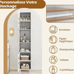Giantex Meuble Salle de Bain Haut avec 2 Placards à Porte Verre, 2 Compartiments Ouverts, Pieds Surélevés,35x30x180 CM
