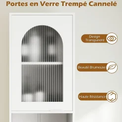 Giantex Meuble Salle de Bain Haut avec 2 Placards à Porte Verre, 2 Compartiments Ouverts, Pieds Surélevés,35x30x180 CM