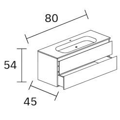 Sanizéo Meuble Salle de Bain LISTELLO 81 cm x H54 x P45 cm, Plan Vasque Cérame, 2 Tiroirs Impression 3D Poignée Inox, Chêne Clair* Meuble Vasque
