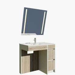 Cuisibane Meuble salle de bain PMR ANDY PLUS 90 cm bois et blanc + miroir Motory
