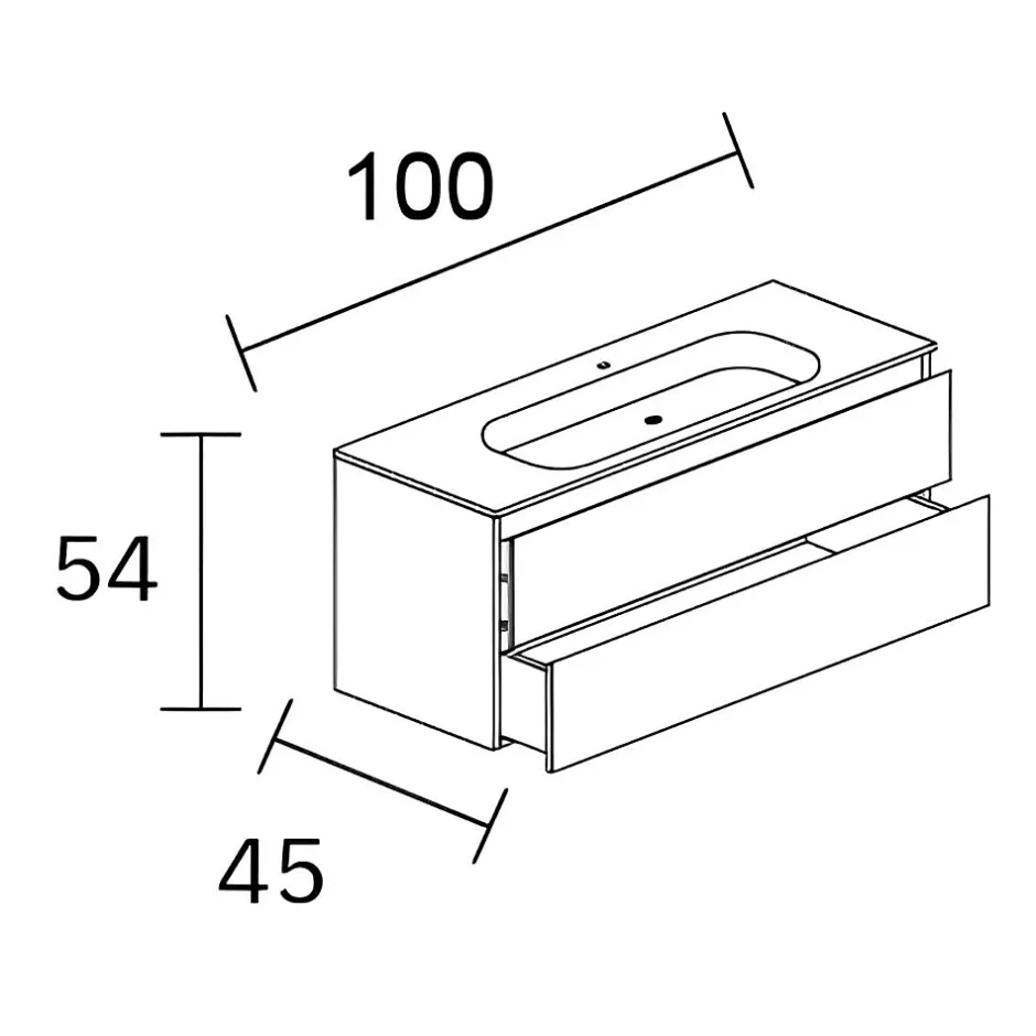 Sanizéo Meuble Salle de Bain REEL 101 cm x H54 x P45 cm, Plan Vasque Grès Cérame NA, 2 Tiroirs Impression 3D Poignée Noir, Chêne Moyen* Meuble Vasque