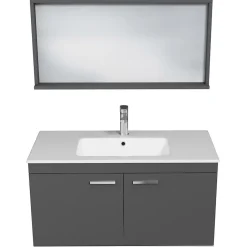 Saniverre Meuble salle de bain RUBITE simple vasque 2 portes Gris anthracite L. 100 cm + miroir cadre -
