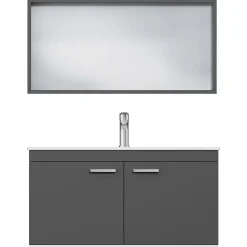 Saniverre Meuble salle de bain RUBITE simple vasque 2 portes Gris anthracite L. 100 cm + miroir cadre -