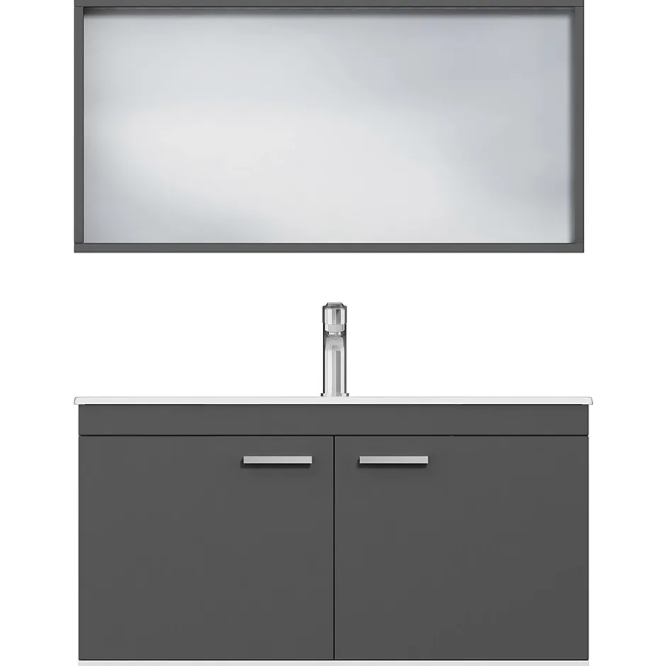 Saniverre Meuble salle de bain RUBITE simple vasque 2 portes Gris anthracite L. 100 cm + miroir cadre -