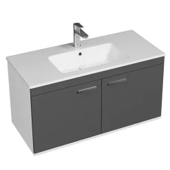 Saniverre Meuble salle de bain RUBITE simple vasque 2 portes Gris anthracite L. 100 cm + miroir cadre -