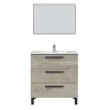 Pegane Meuble salle de bain sous vasque avec 3 Tiroirs + 1 Miroir coloris Alaska chêne - Longueur 80 x Profondeur 45 x Hauteur 86 cm