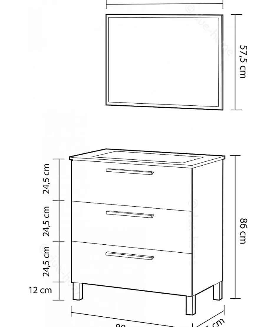 Pegane Meuble salle de bain sous vasque avec 3 Tiroirs + 1 Miroir coloris Alaska chêne - Longueur 80 x Profondeur 45 x Hauteur 86 cm