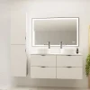 Planète Bain Meuble salle de bain strié 120 cm pour vasque à poser - Blanc mat - à suspendre - Tirso* Meuble Vasque