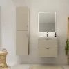 Planète Bain Meuble salle de bain strié - 60 cm - avec plan vasque - Beige cachemire mat - à suspendre - Tirso
