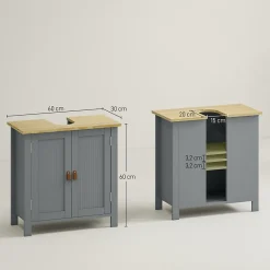 kleankin Meuble salle de bain sur pied - meuble sous-vasque - 2 portes, étagère - MDF panneaux aspect bois clair gris* Meuble Sous-Vasque