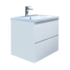 Swiss Aqua Technologies Meuble salle de bain suspendu 59 x 50 x 45 cm blanc brillant 2 tiroirs avec lavabo en marbre coulé SAT B-Way (BWAY260WU)* Meuble Vasque