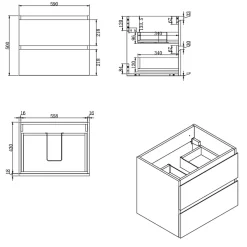 Swiss Aqua Technologies Meuble salle de bain suspendu 59 x 50 x 45 cm blanc brillant 2 tiroirs avec lavabo en marbre coulé SAT B-Way (BWAY260WU)* Meuble Vasque