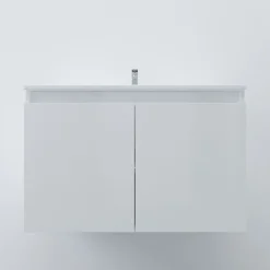 Cuisibane Meuble salle de bain suspendu 80 cm PROLINE- Blanc- Plan vasque en Céramique
