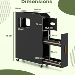 Giantex Meuble Salle de Bain Étroit,avec Support pour Papier Toilette,2 Tiroir, 2 Roue, Poignée Pratique,pour Buanderie, Toilette (Noir)* Armoire De Salle De Bains