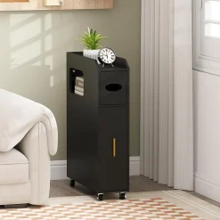 Giantex Meuble Salle de Bain Étroit,avec Support pour Papier Toilette,2 Tiroir, 2 Roue, Poignée Pratique,pour Buanderie, Toilette (Noir)* Armoire De Salle De Bains