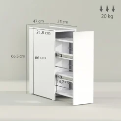 ProximaX Meuble salle de bain étroit blanc à roulettes, meuble WC et d'appoint avec tiroir 3 compartiments et niche, idéal petits espaces* Meuble Wc