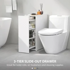 ProximaX Meuble salle de bain étroit blanc à roulettes, meuble WC et d'appoint avec tiroir 3 compartiments et niche, idéal petits espaces* Meuble Wc