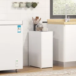 ProximaX Meuble salle de bain étroit blanc à roulettes, meuble WC et d'appoint avec tiroir 3 compartiments et niche, idéal petits espaces* Meuble Wc