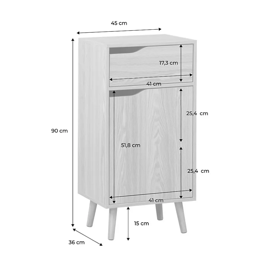 Sweeek Meuble salle de bain vintage décor bois frêne 1 tiroir 1 porte - Nepal* Etagère Salle De Bains