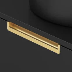 Aurlane Meuble Salle de Bains 80 cm Laqué Noir Mat et Or Doré - 2 Tiroirs - Vasque Ronde à Poser Noire