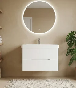 Top Bath Meuble Salle de Bains avec vasque/lavabo FIDJI 80 suspendu laqué Blanc brillant avec plan en résine