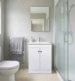 Top Bath Meuble Salle de Bains avec vasque/lavabo LOOK 60 Blanc à poser avec plan céramique.* Meuble Vasque