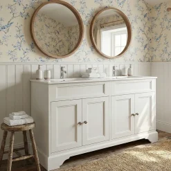 Top Bath Meuble Salle de Bains avec vasque/lavabo DOLIANA 120 à poser laqué Blanc mat 4 portes avec plan céramique* Meuble Vasque