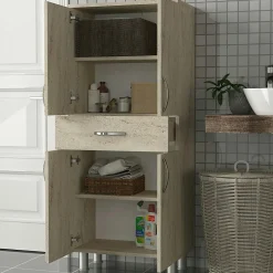 Pier Import Meuble salle de bains effet travertin, 4 portes 1 tiroir JENA* Armoire De Salle De Bains