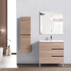 Top Bath Meuble Salle de Bains JUPITER 80 3 tiroir avec miroir simple et plan céramique, finition effet chene naturel* Ensemble Meuble De Salle De Bains