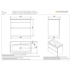 Sanindusa Meuble salle de bains suspendu 60x36 Look slow close blanc (vasque Look en option non inclus)* Meuble Sous-Vasque