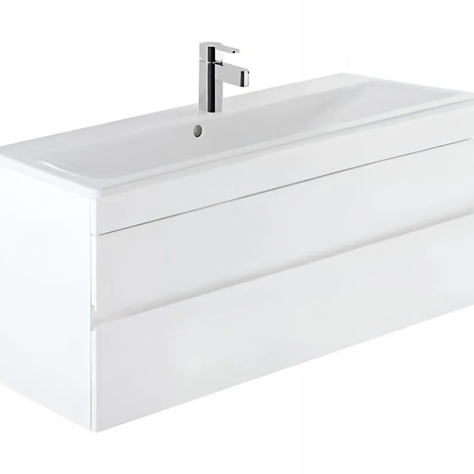 Sanindusa Meuble salle de bains suspendu 100x36 Look slow close blanc (vasque Look en option non inclus)* Meuble Sous-Vasque