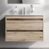 Am.Pm Europe Meuble salle de bains suspendu 80 cm effet bois clair avec lavabo intégré, 2 tiroirs, design, chêne clair texturé AM.PM